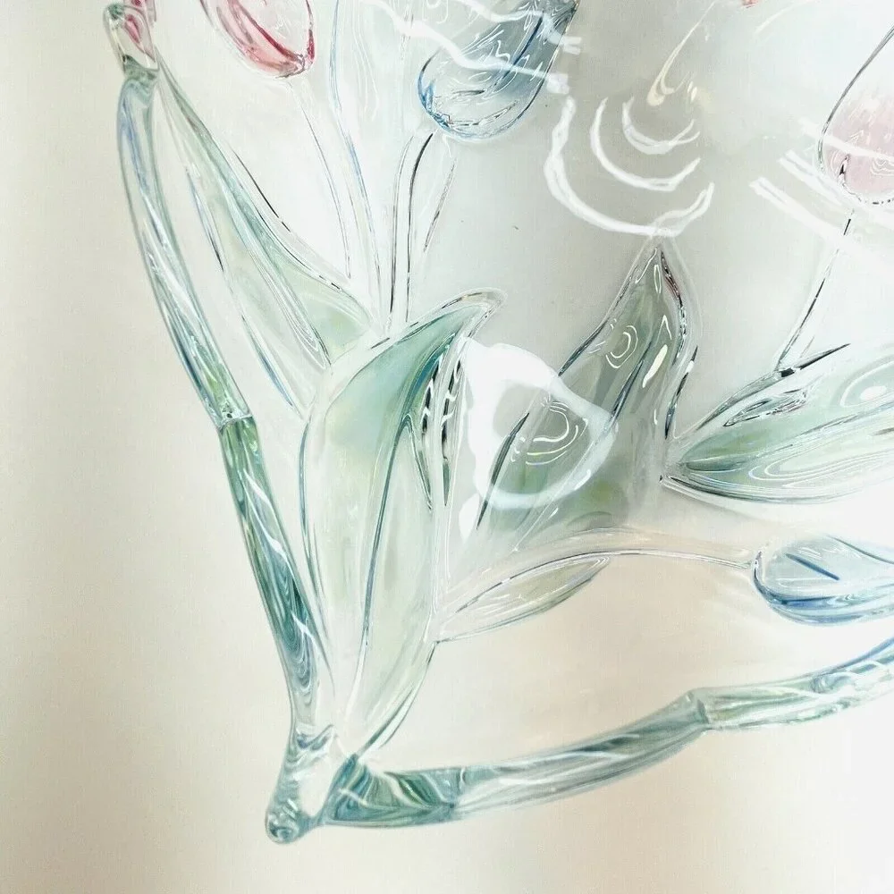 Mikasa Tivoli Crystal Serving Tray Heart Shaped W Blue Red Tulips Germany 9.5" - Picture 9 of 11